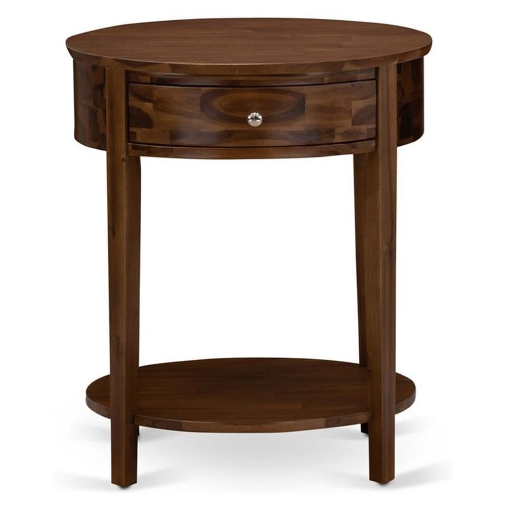 East West Furniture HI-08-ET Wooden Nightstand with 1 Wooden Drawer, Stable and Sturdy Constructed - Antique Walnut Finish